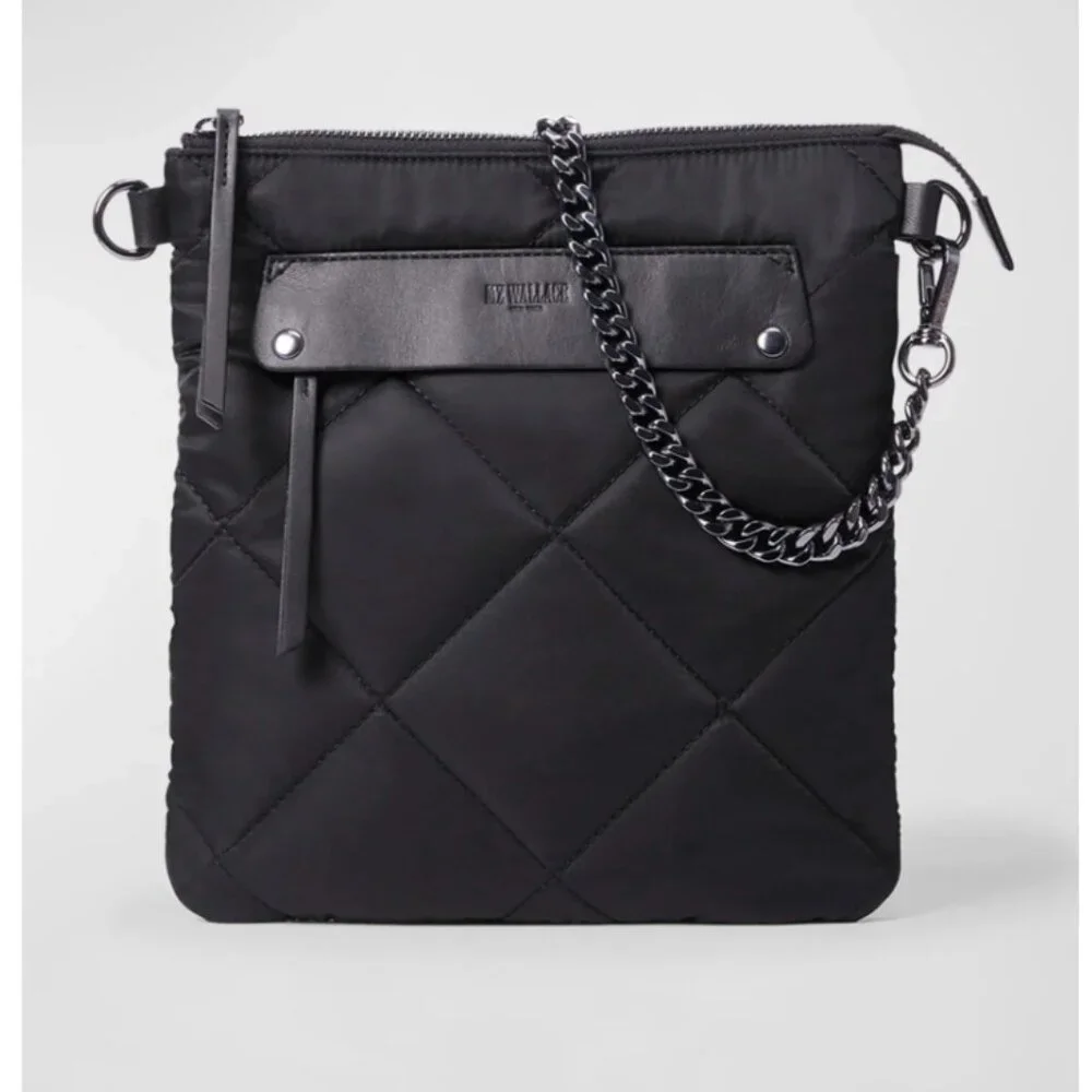 MZ Wallace Madison Flat Crossbody Black Quilted Nylon Bag